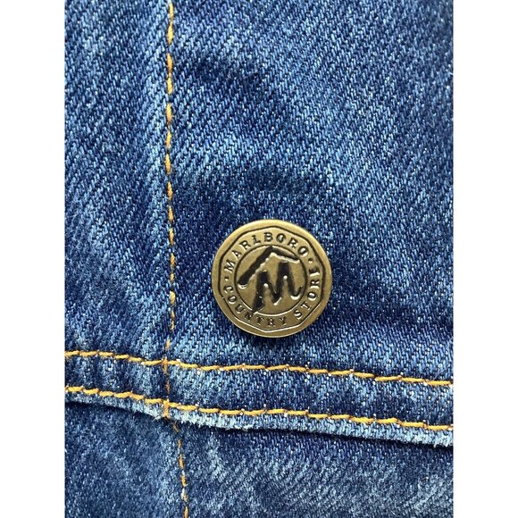Vintage 90's Marlboro Country Store Denim Jacket Leather Collar Size XL - Picture 4 of 13